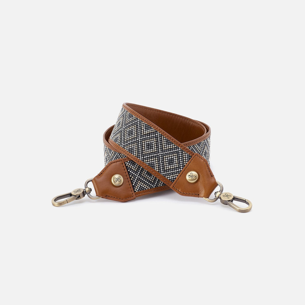 HOBO Beaded Guitar Strap In Polished Leather - Truffle