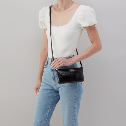 HOBO Cara Crossbody In Polished Leather - Black