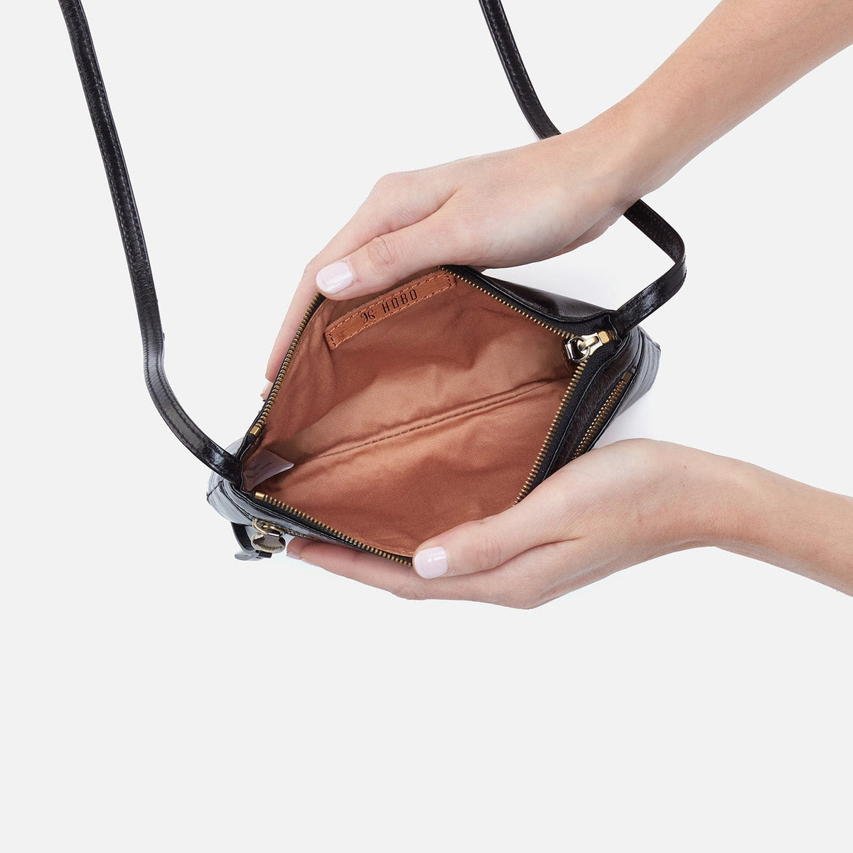 HOBO Cara Crossbody In Polished Leather - Black