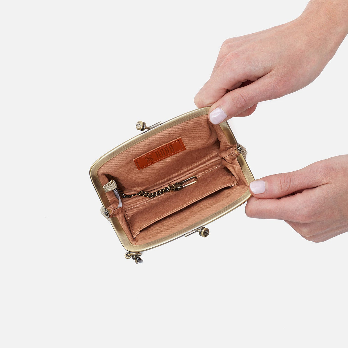 HOBO Cheer Frame Pouch In Metallic Leather - Gold Leaf