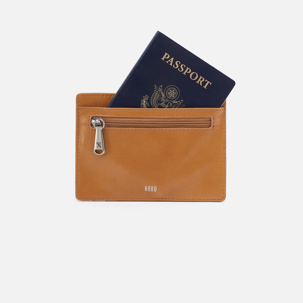 HOBO Euro Slide Card Case In Polished Leather - Natural