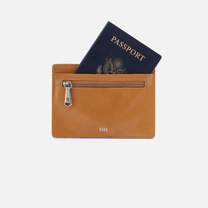 HOBO Euro Slide Card Case In Polished Leather - Natural