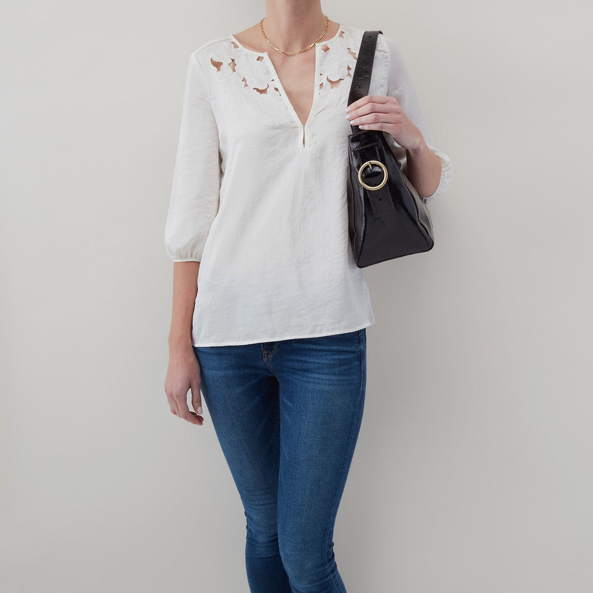 HOBO Render Shoulder Bag In Polished Leather - Natural