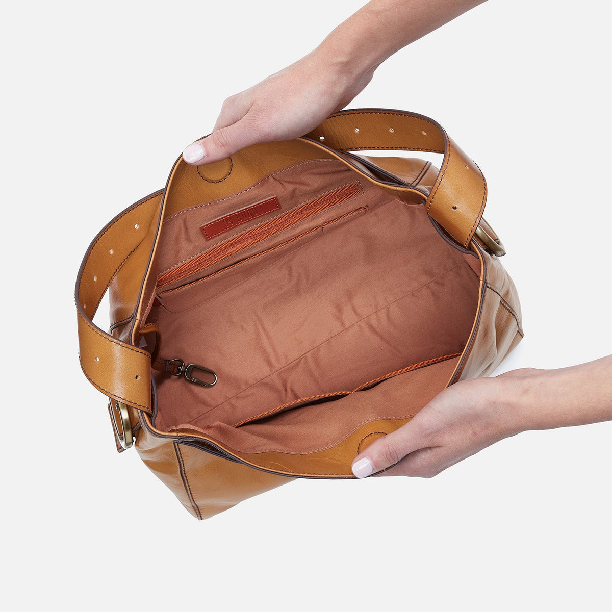 HOBO Render Shoulder Bag In Polished Leather - Natural