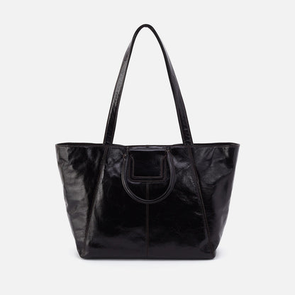 HOBO Sheila East-West Tote In Polished Leather - Black