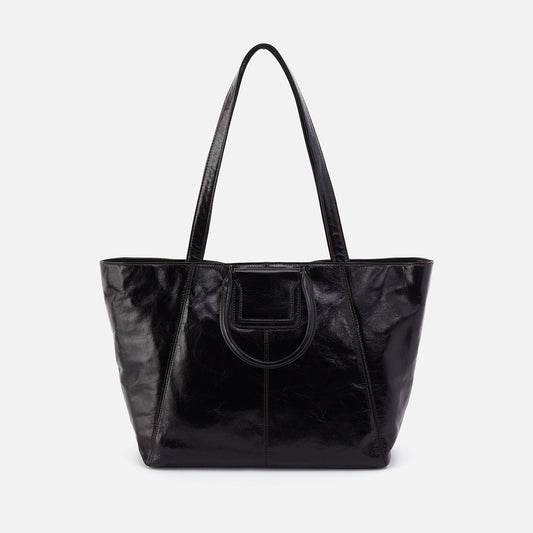 HOBO Sheila East-West Tote In Polished Leather - Black