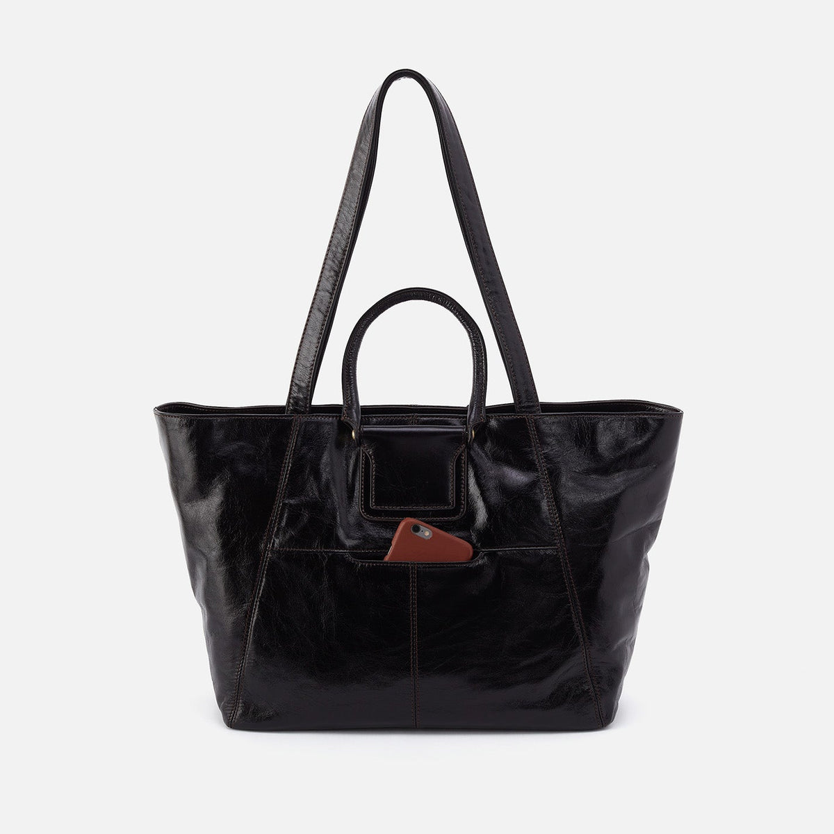 HOBO Sheila East-West Tote In Polished Leather - Black