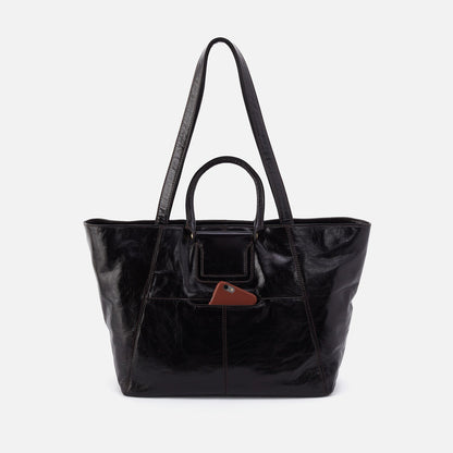 HOBO Sheila East-West Tote In Polished Leather - Black