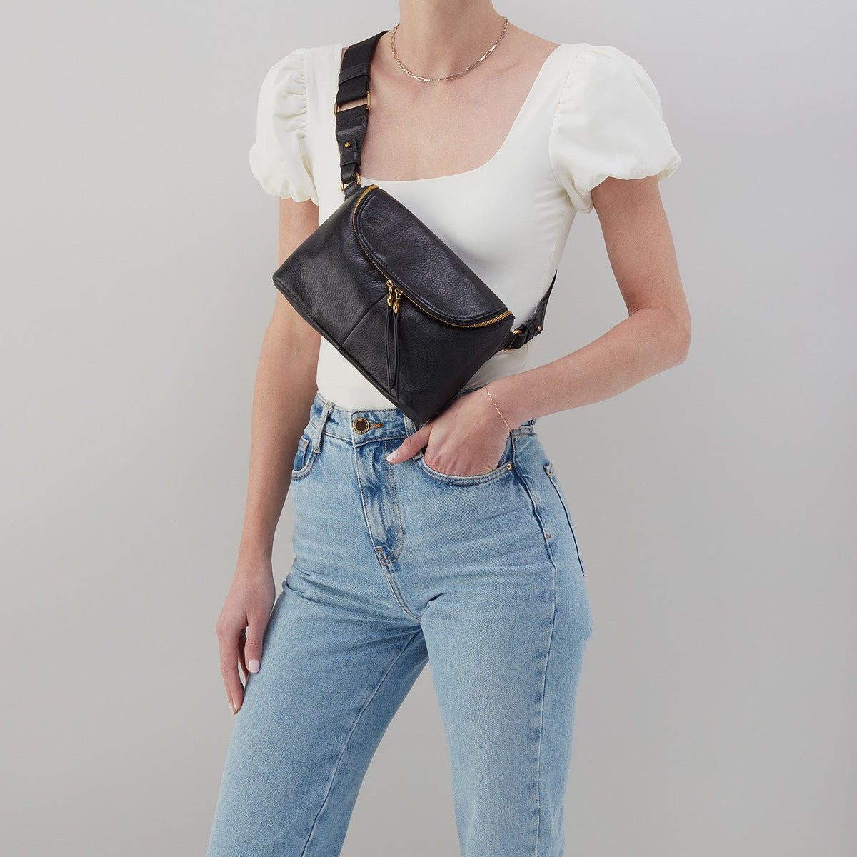 HOBO Fern Large Belt Bag In Pebbled Leather - Black