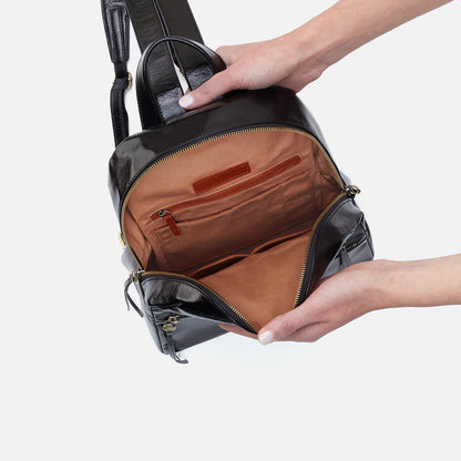 HOBO Billie Backpack In Polished Leather - Black