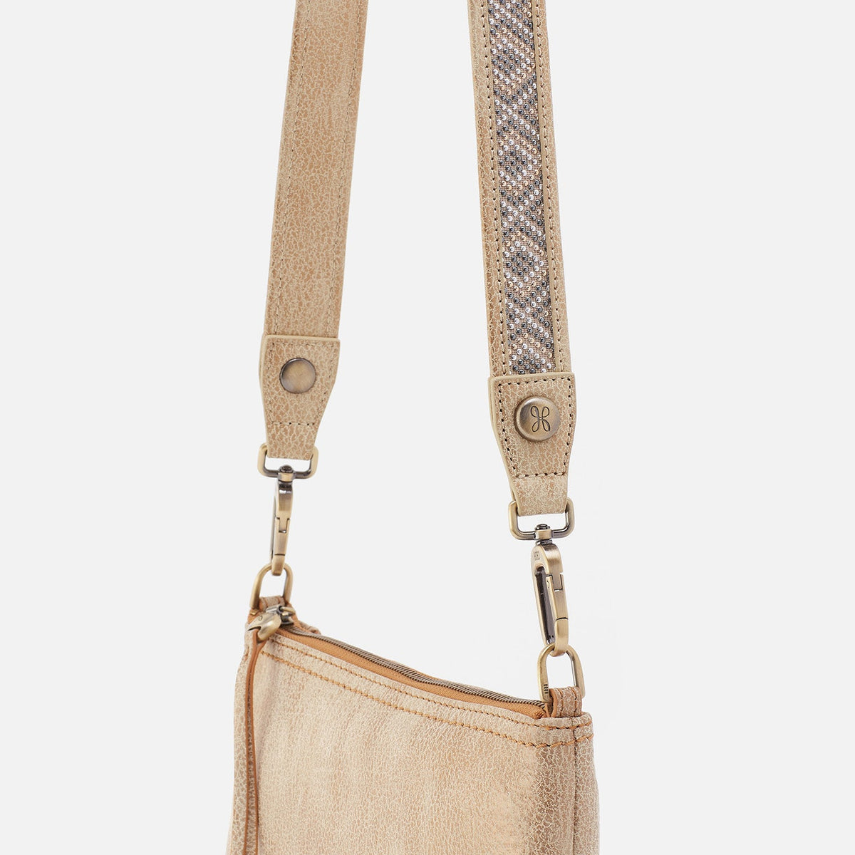 HOBO Skinny Beaded Strap In Metallic Leather - Gold Leaf