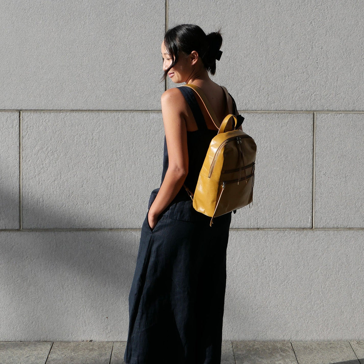 HOBO Billie Backpack In Polished Leather - Natural