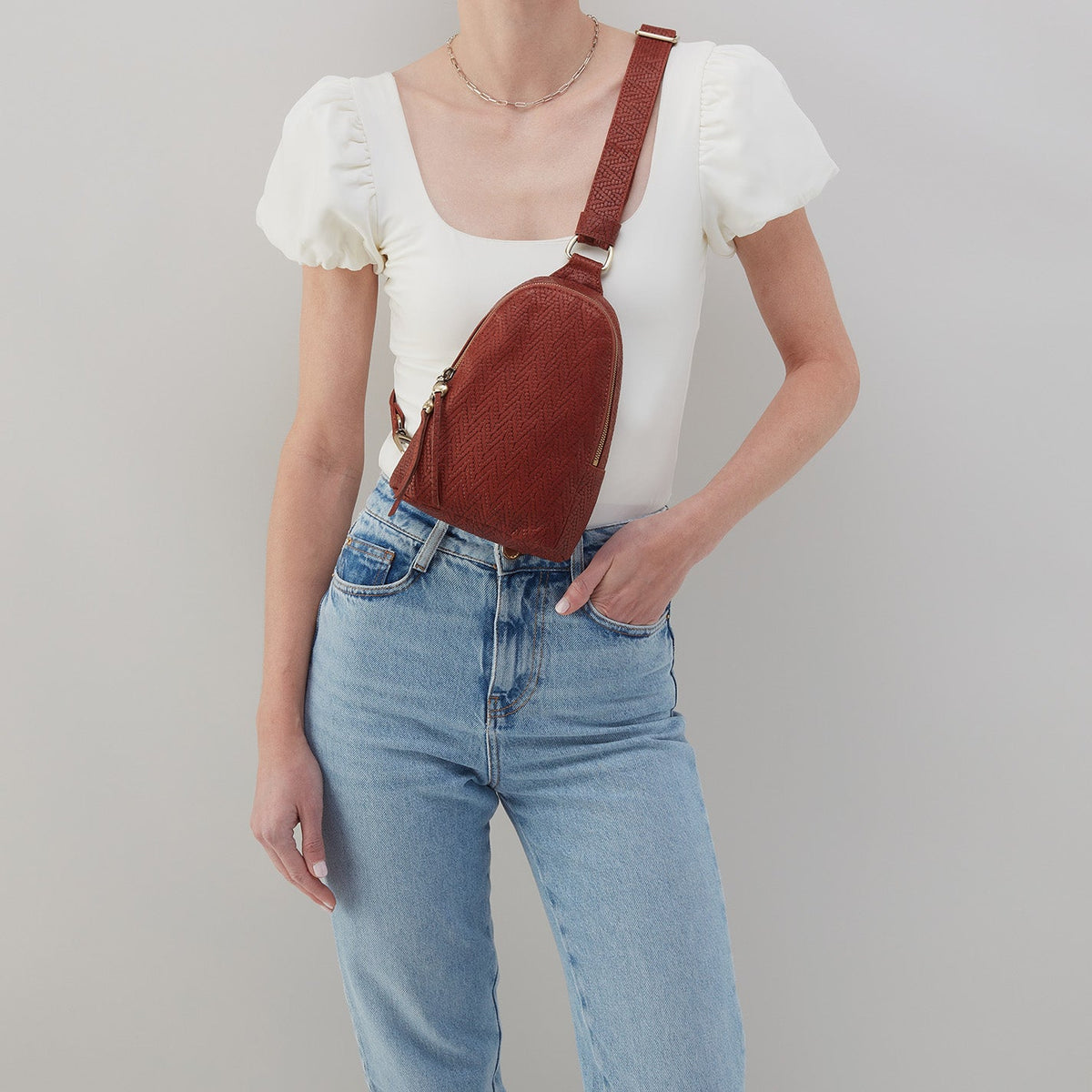 HOBO Fern Sling In Soft Embossed Leather - Tuscan Brown