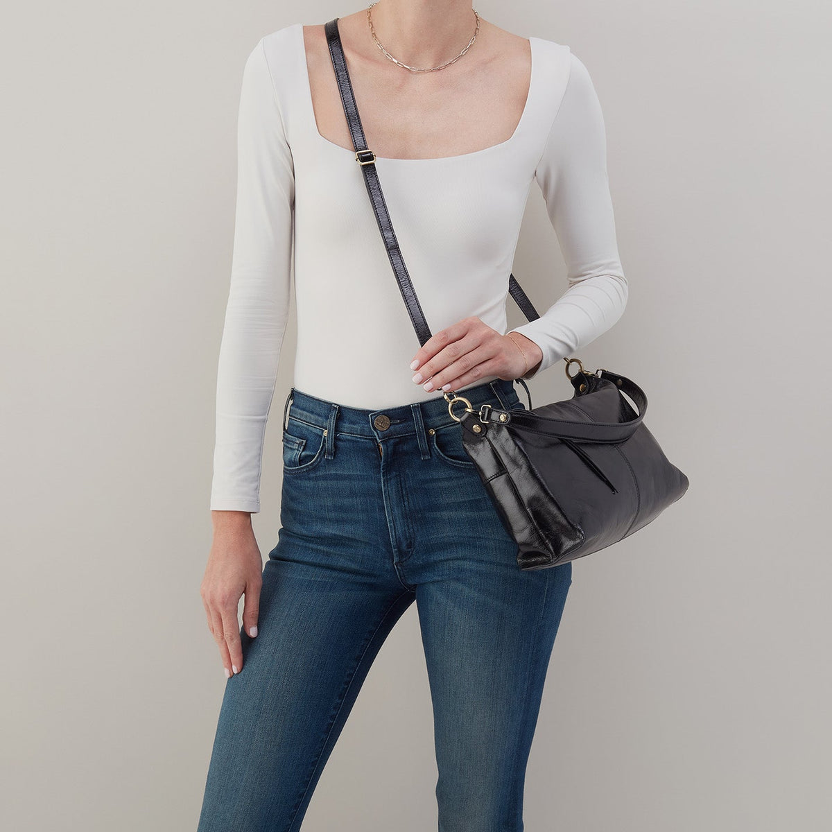 HOBO Avon Shoulder Bag In Polished Leather - Black