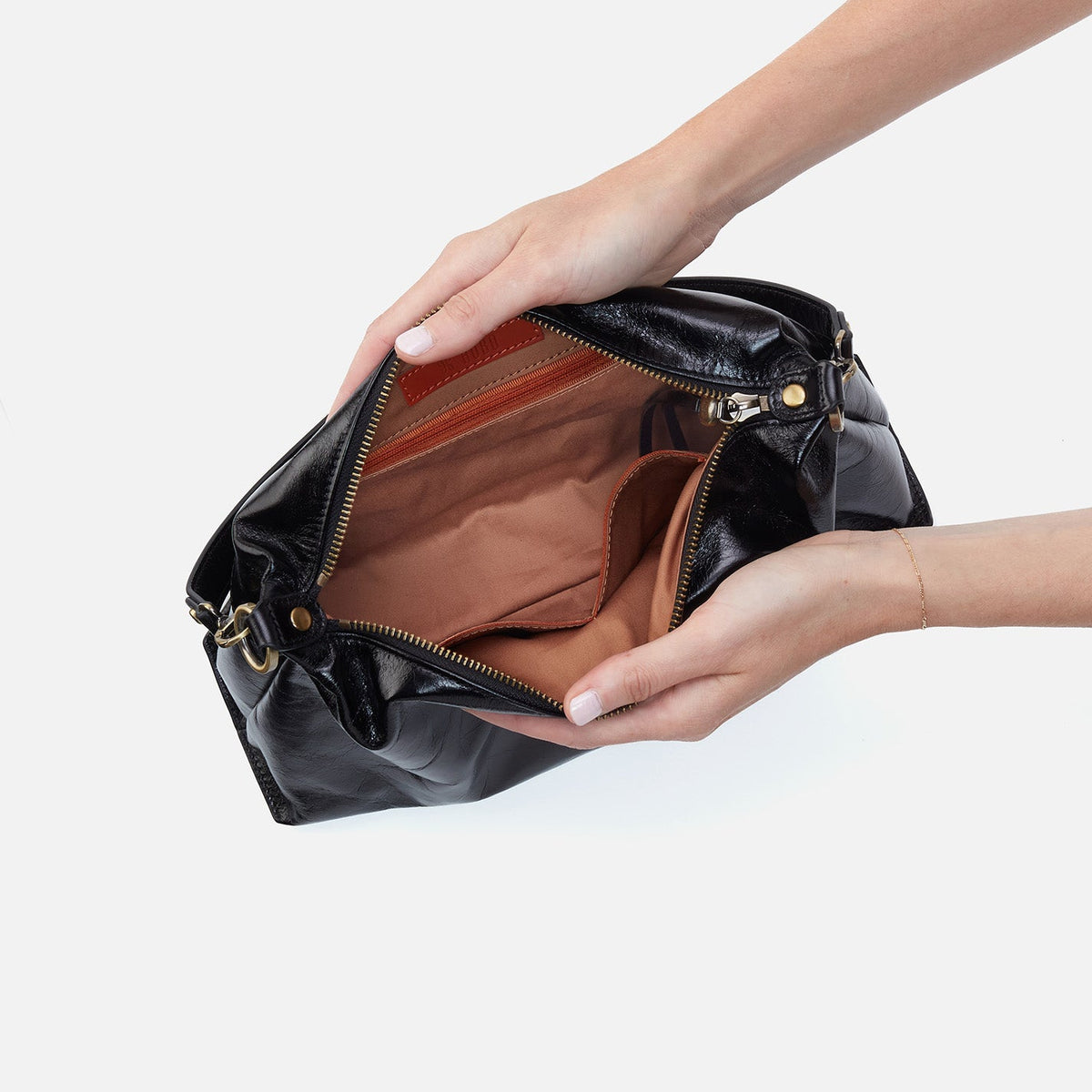 HOBO Avon Shoulder Bag In Polished Leather - Black