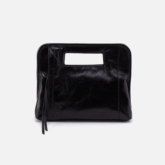 HOBO Ace Clutch In Polished Leather - Black