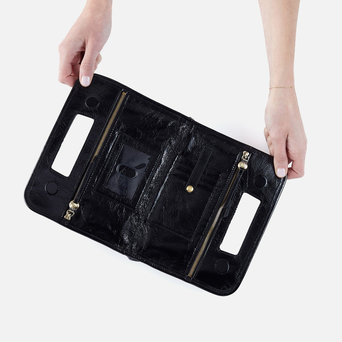 HOBO Ace Clutch In Polished Leather - Black