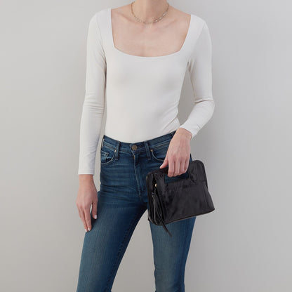 HOBO Ace Clutch In Polished Leather - Black