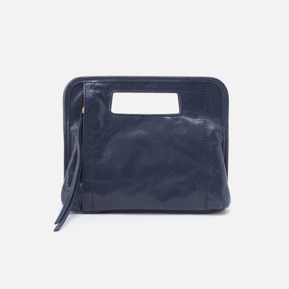 HOBO Ace Clutch In Polished Leather - Blue Stone