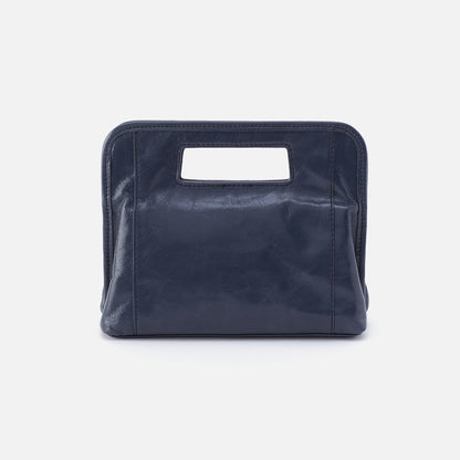 HOBO Ace Clutch In Polished Leather - Blue Stone