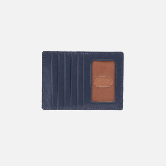 HOBO Euro Slide Card Case In Polished Leather - Blue Stone