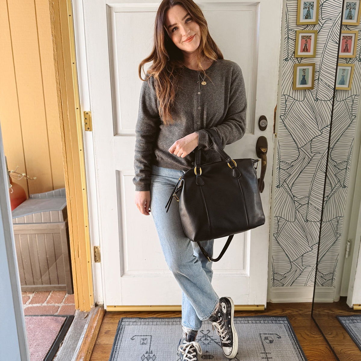 HOBO Harley Satchel In Pebbled Leather - Black