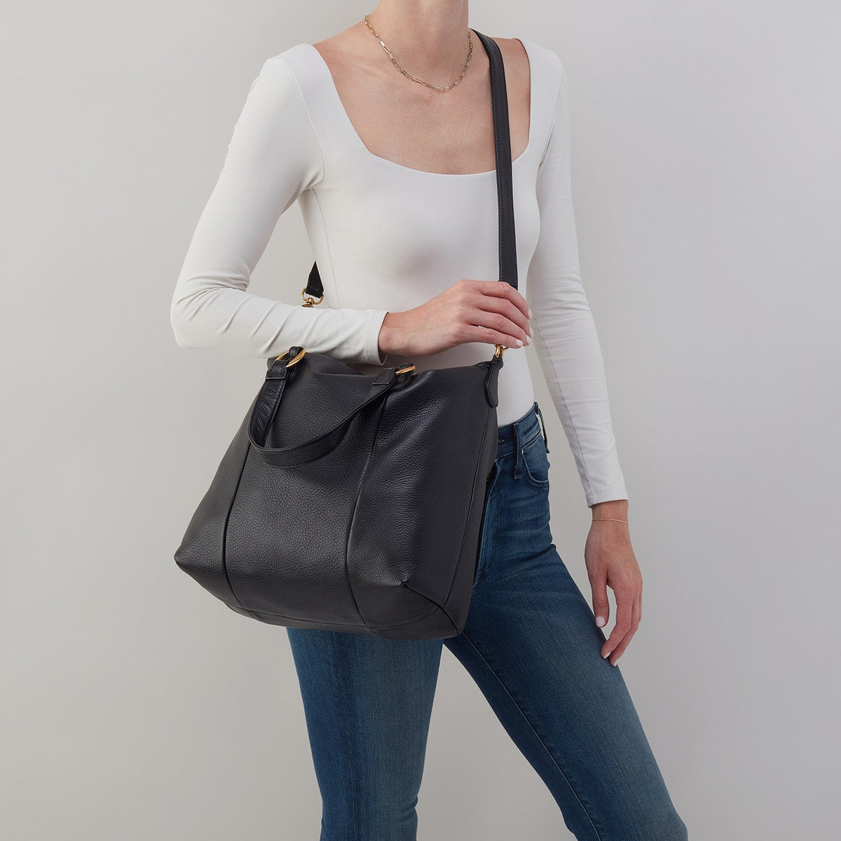HOBO Harley Satchel In Pebbled Leather - Black