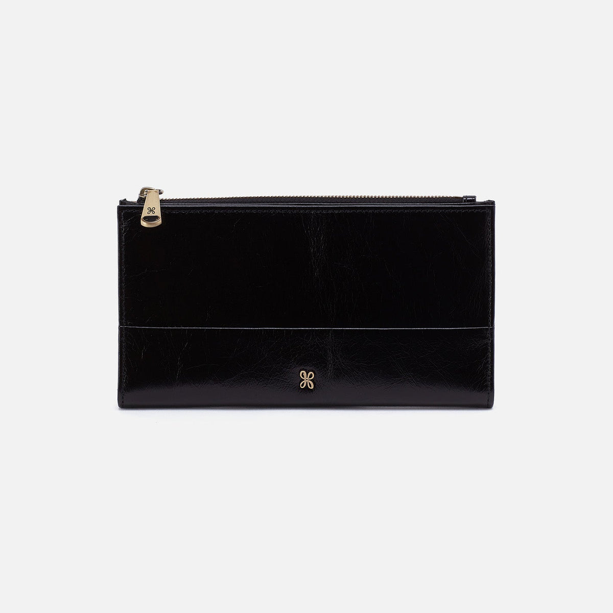 HOBO Jill Large Bifold Wallet In Polished Leather - Black
