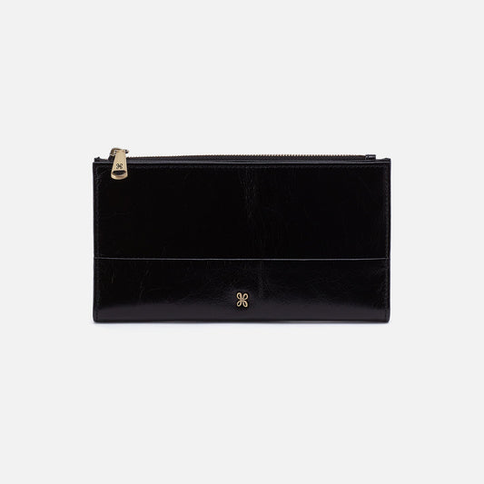 HOBO Jill Large Bifold Wallet In Polished Leather - Black