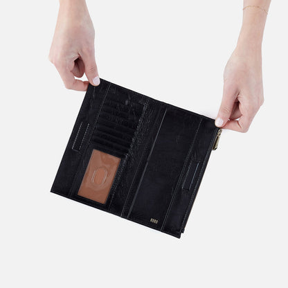 HOBO Jill Large Bifold Wallet In Polished Leather - Black