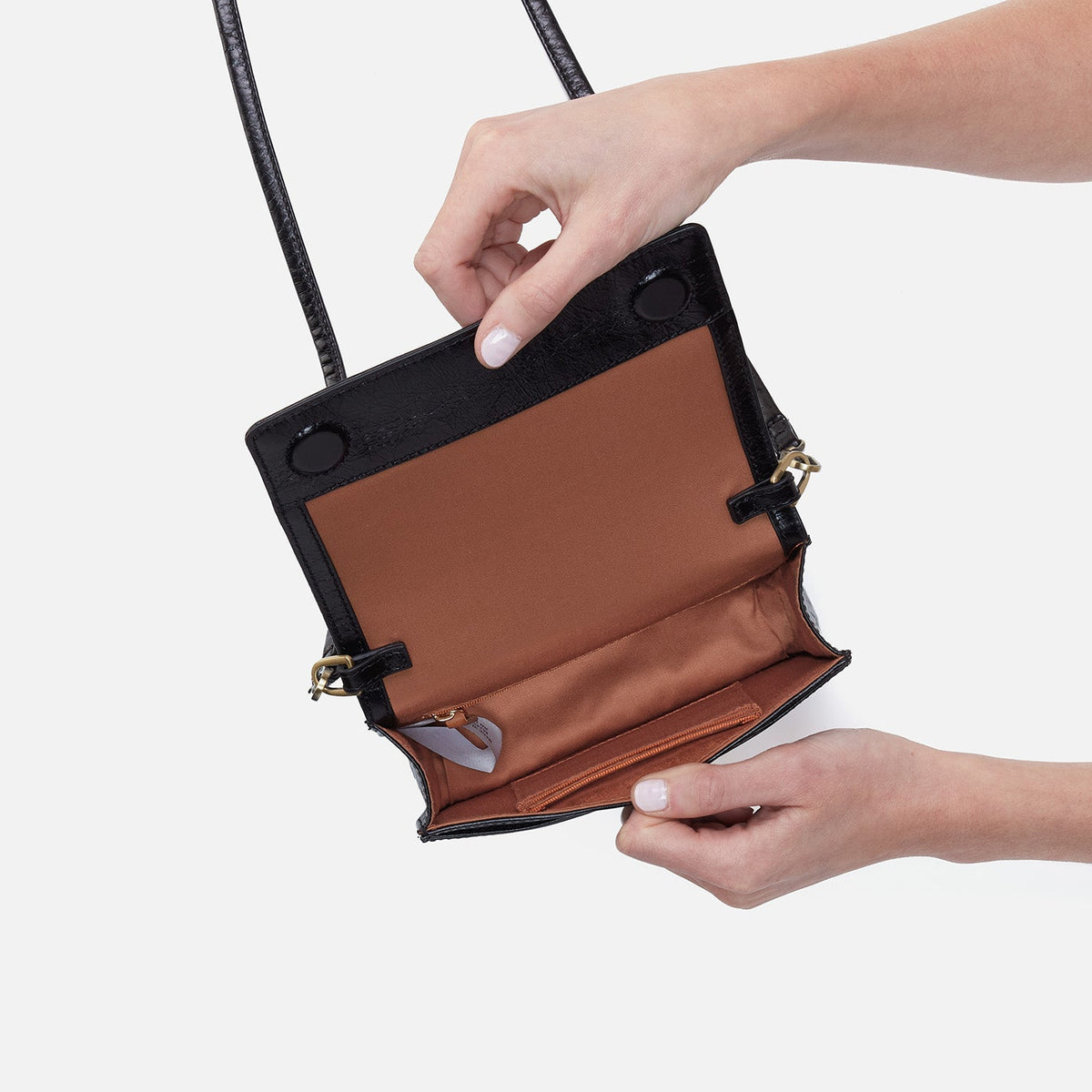HOBO Jill Crossbody In Polished Leather - Black