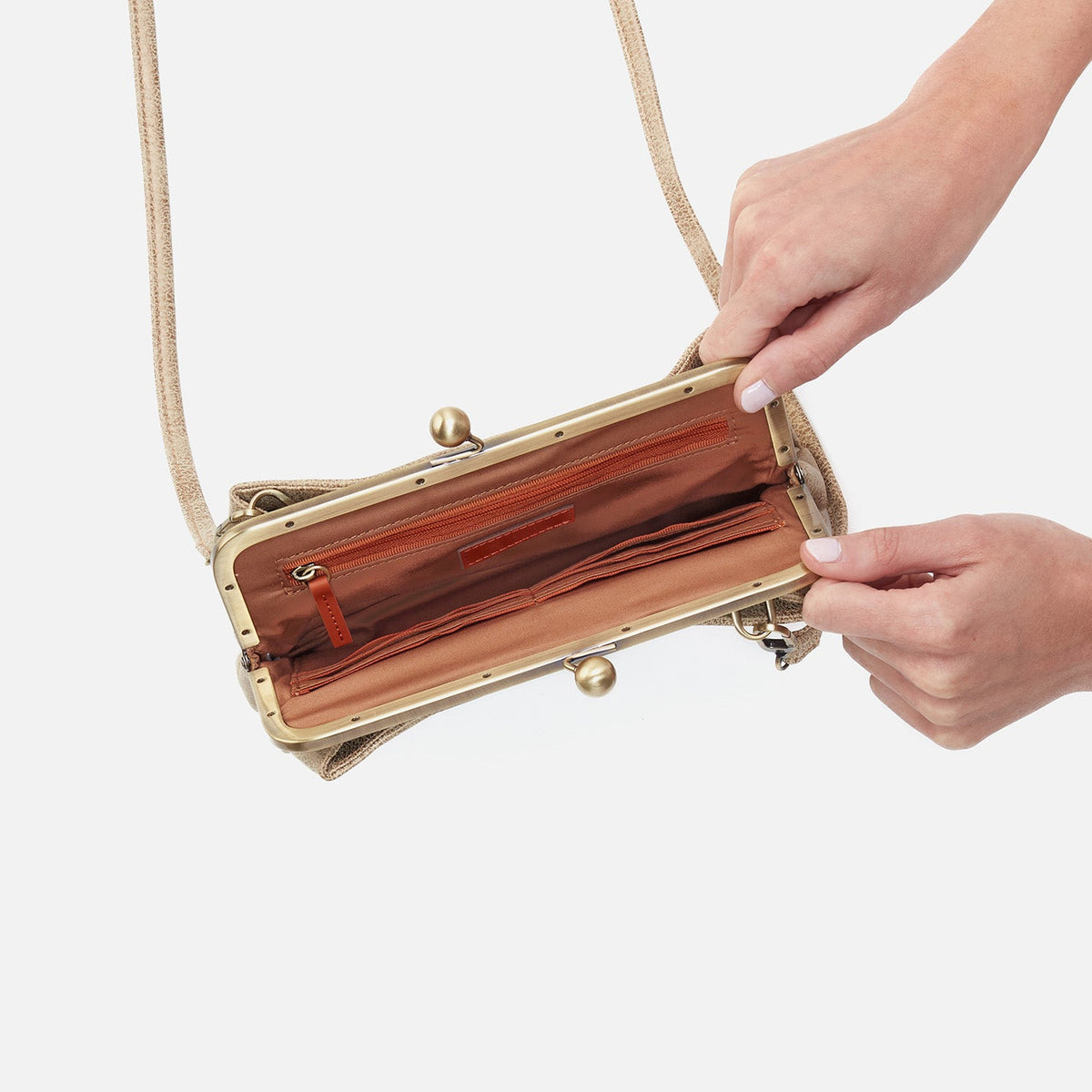 HOBO Lauren Frame Crossbody In Metallic Leather - Gold Leaf