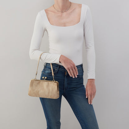 HOBO Lauren Frame Crossbody In Metallic Leather - Gold Leaf