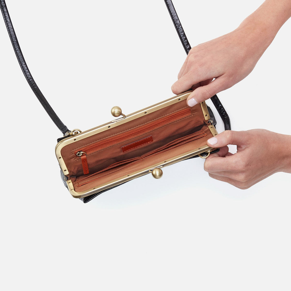 HOBO Lauren Frame Crossbody In Polished Leather - Black