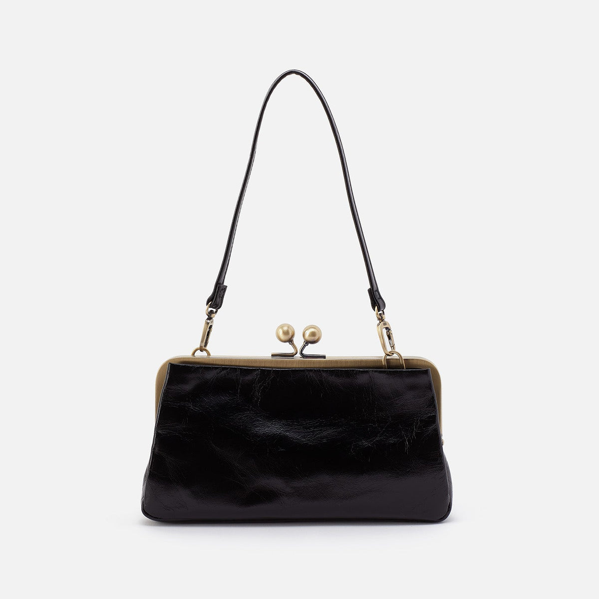 HOBO Lauren Frame Crossbody In Polished Leather - Black