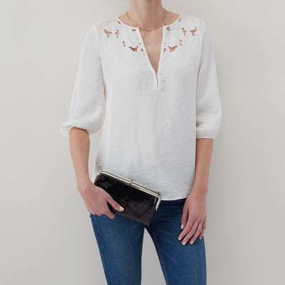 HOBO Lauren Clutch-Wallet In Polished Leather - Blue Stone
