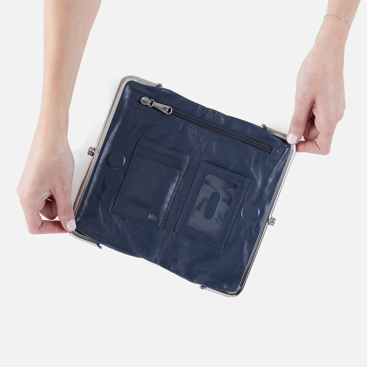 HOBO Lauren Clutch-Wallet In Polished Leather - Blue Stone