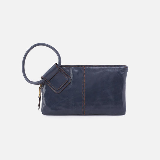 HOBO Sable Wristlet In Polished Leather - Blue Stone