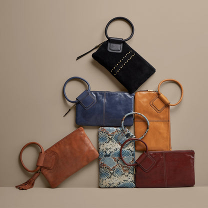HOBO Sable Wristlet In Polished Leather - Blue Stone