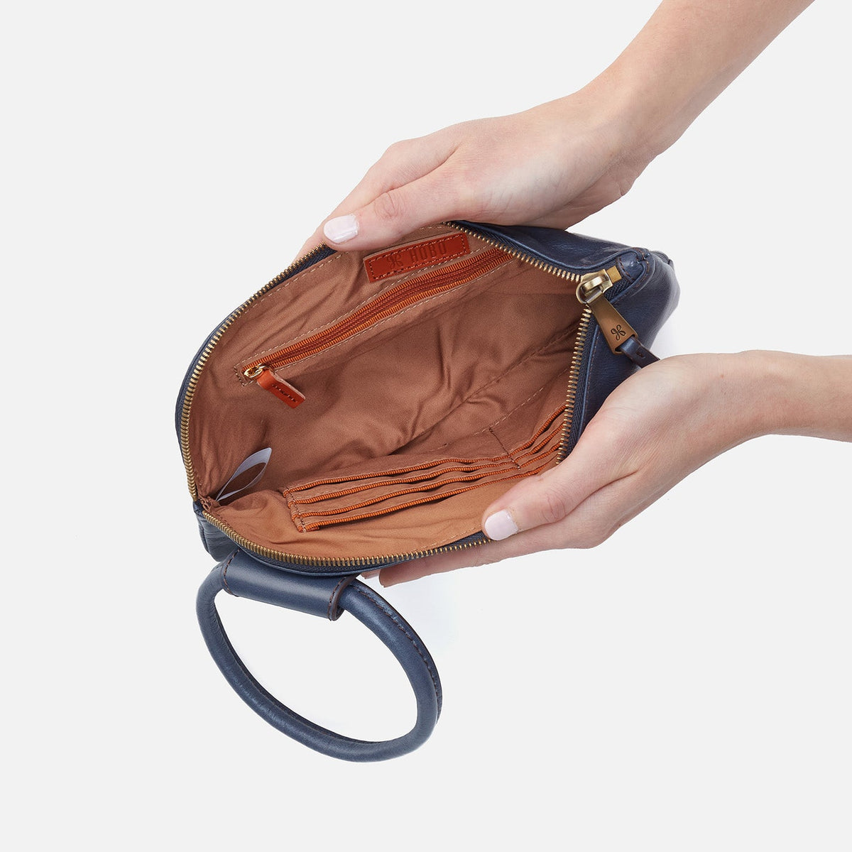 HOBO Sable Wristlet In Polished Leather - Blue Stone