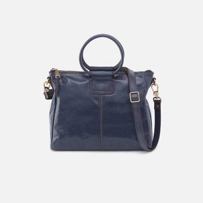 HOBO Sheila Medium Satchel In Polished Leather - Blue Stone