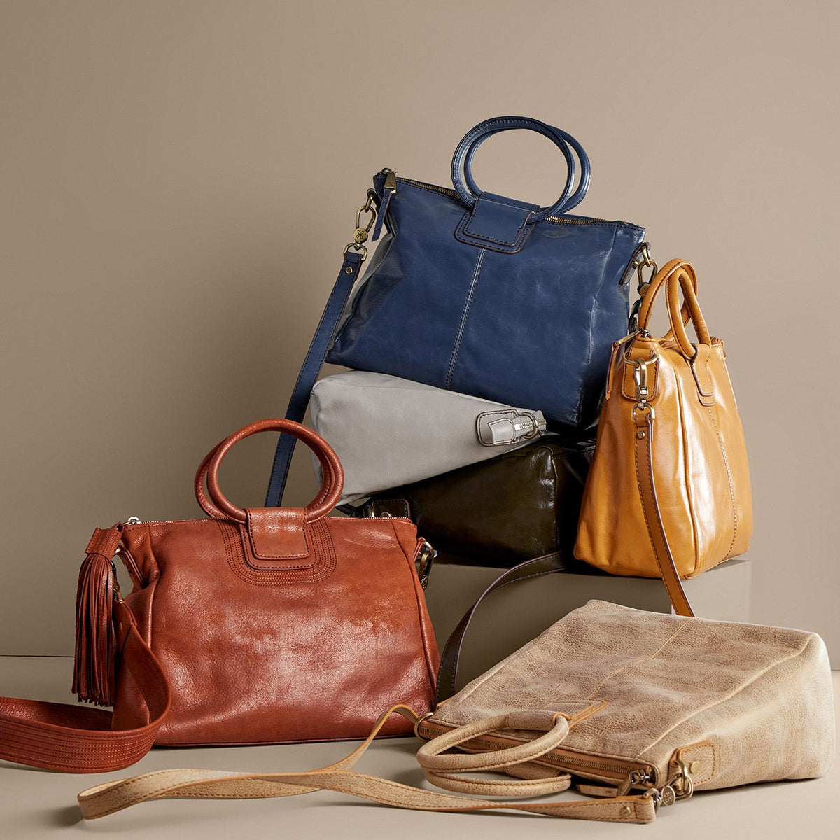 HOBO Sheila Medium Satchel In Polished Leather - Blue Stone