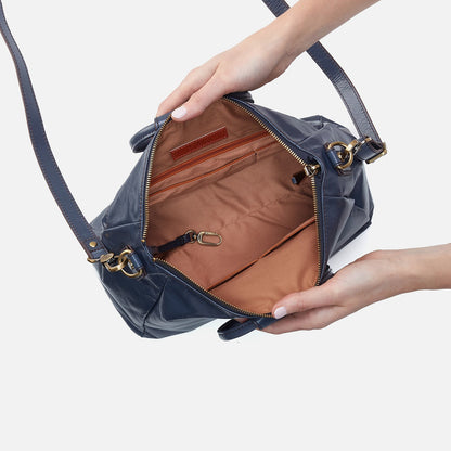 HOBO Sheila Medium Satchel In Polished Leather - Blue Stone