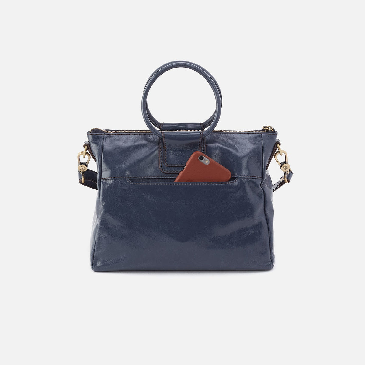 HOBO Sheila Medium Satchel In Polished Leather - Blue Stone