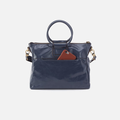 HOBO Sheila Medium Satchel In Polished Leather - Blue Stone