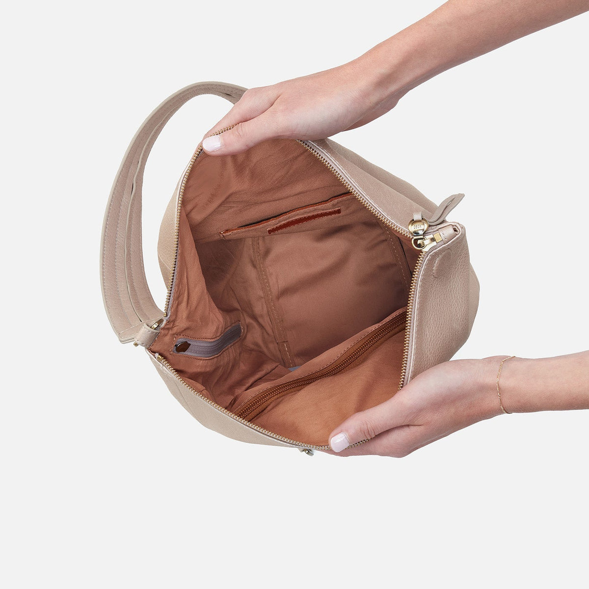 HOBO Sway Convertible Sling In Pebbled Metallic Leather - Grey Mist