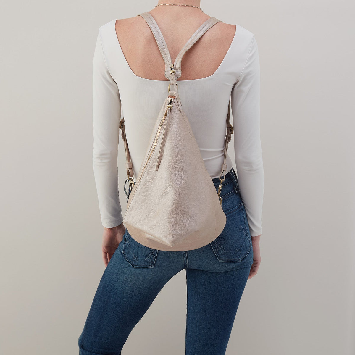HOBO Sway Convertible Sling In Pebbled Metallic Leather - Grey Mist