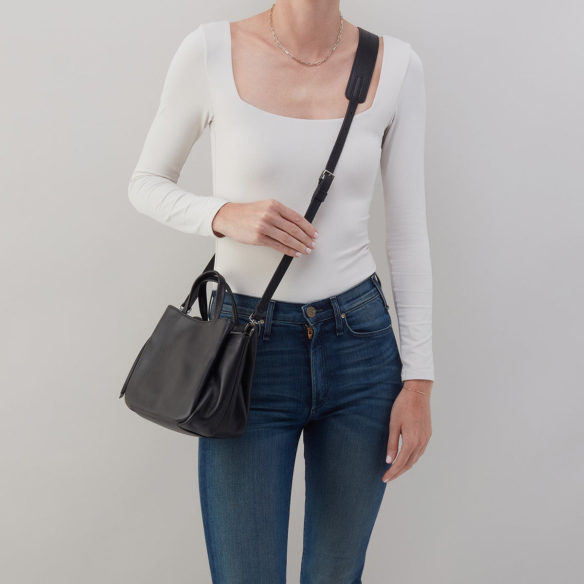 HOBO Essential Satchel in Soft Saffiano Leather - Lion