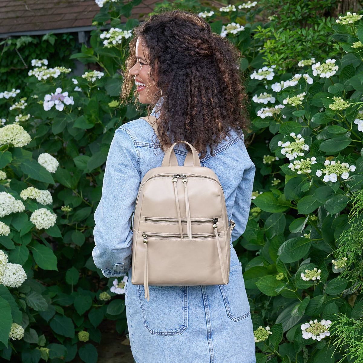 HOBO Billie Backpack In Polished Leather - Sand