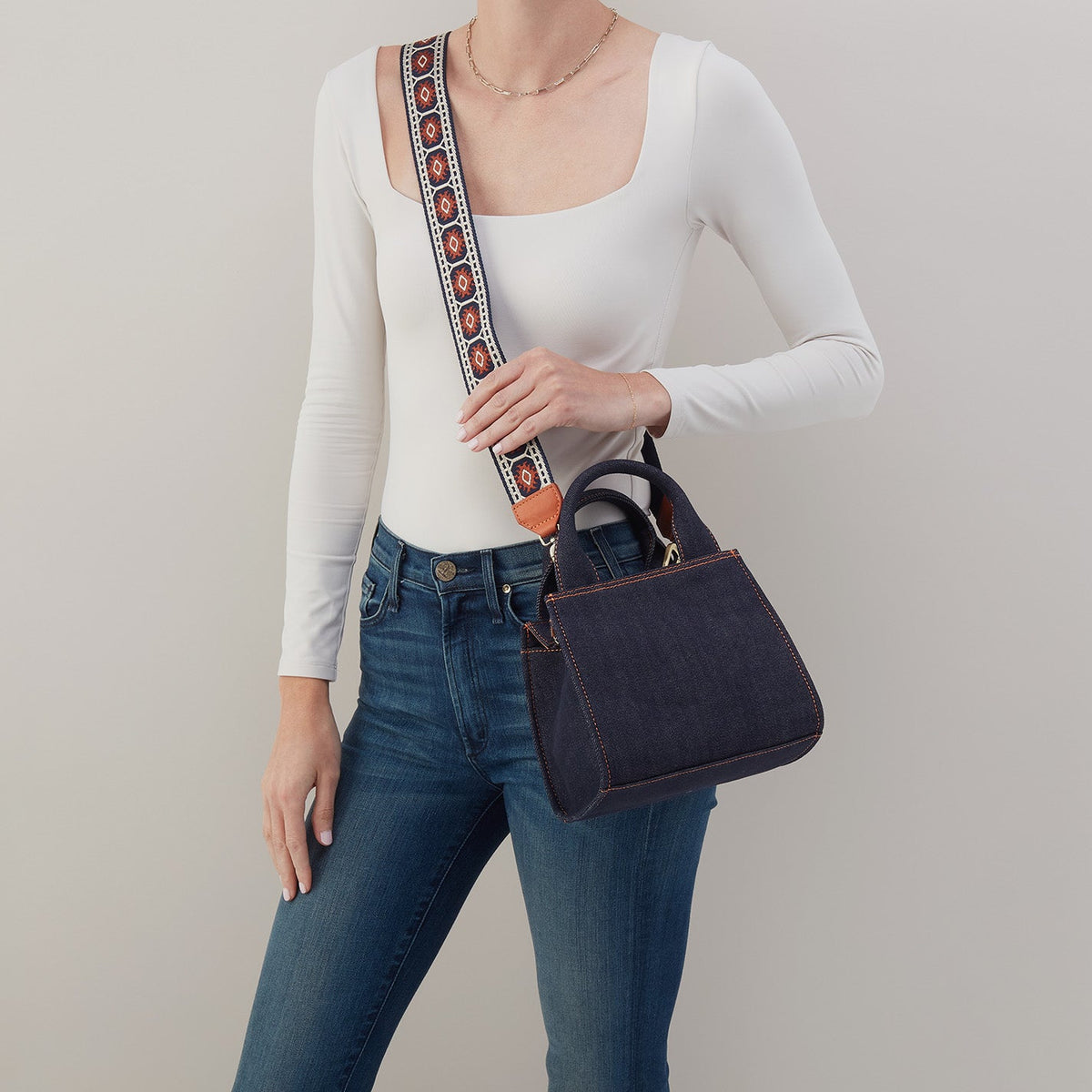 HOBO Cass Small Tote In Denim Fabric - Dark Denim